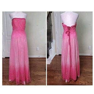 Zum Zum Y2k Hot Pink Ombre Glitter Prom Dress Sz 11 Strapless Lace-up Homecoming
